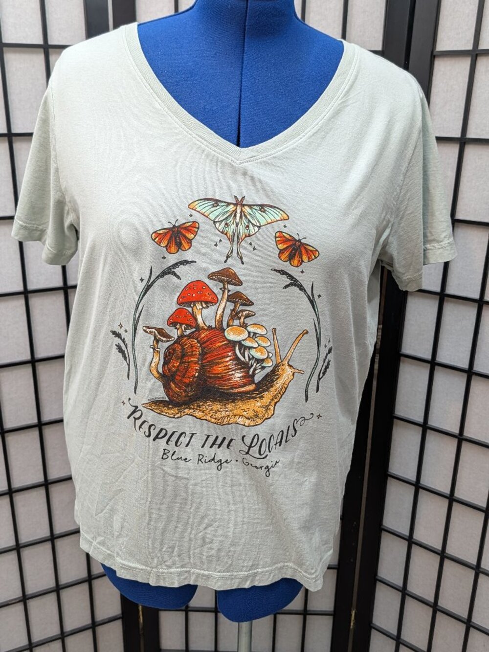 "Respect the Locals" Snail Mushroom Butterfly V-Neck Womens T-Shirt The Duck Co